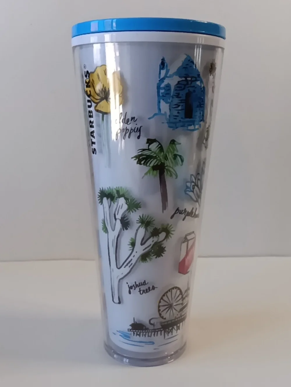 Starbucks California Blue-Lid Illustrated Travel Tumbler with Multicolor Artwork